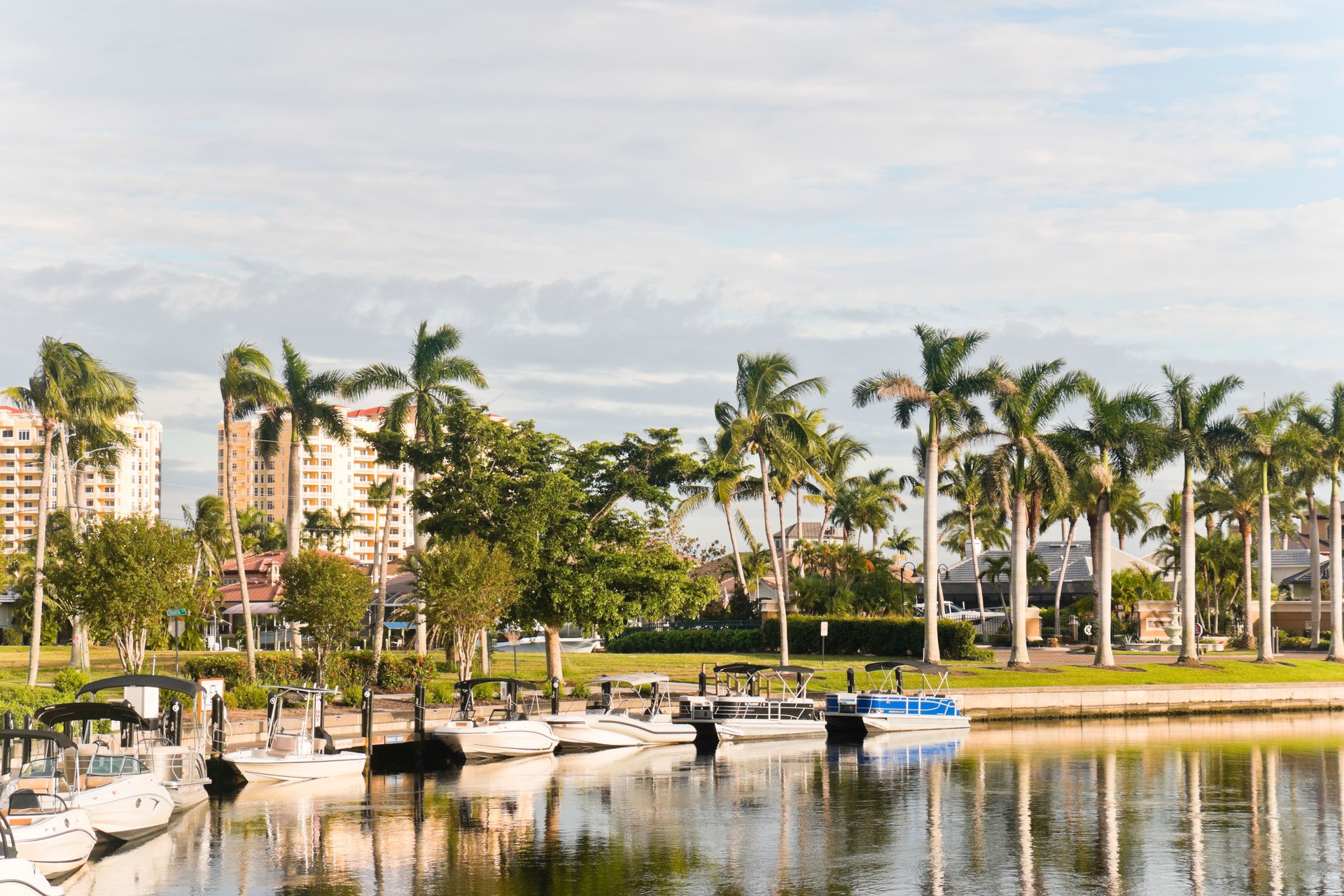 Recreational boats on an intracoastal waterway in Southwest Florida